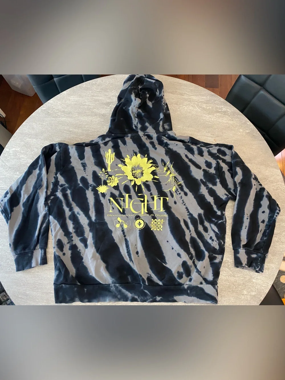 Forever 21 Black & Gray Tie-Dye Zip-Up Hoodie with Yellow Sun Logo